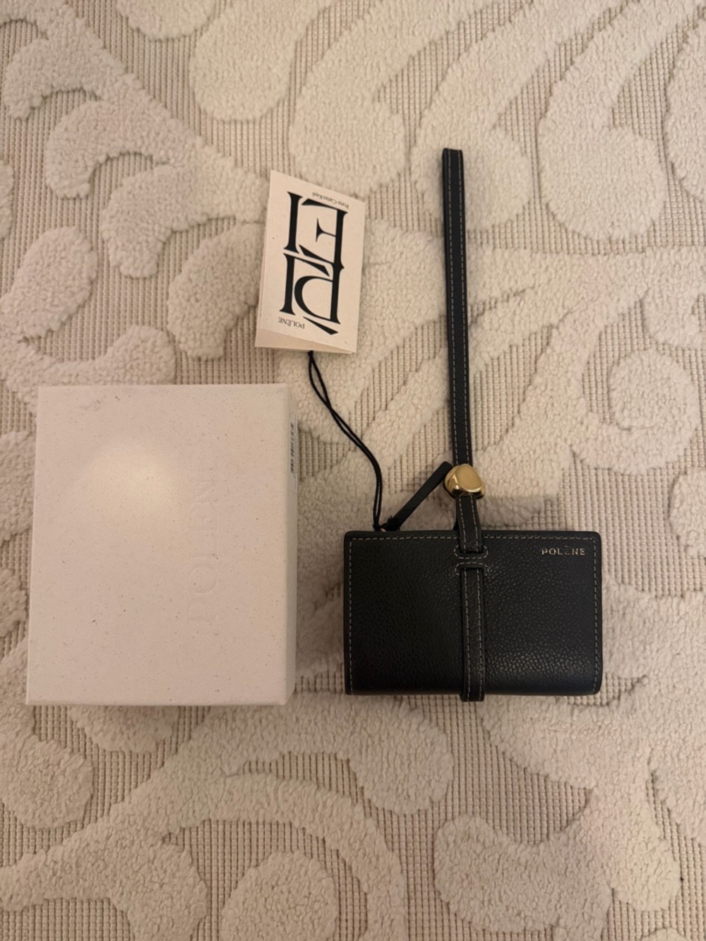 Polène Black Leather Wristlet Key & Card Holder